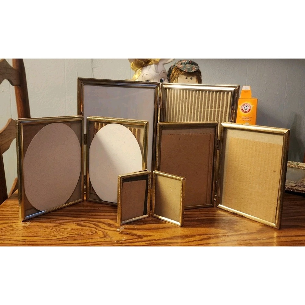 Vintage Lot Of 4 Gold Brass Bifold Hinged Double Photo Frames, Mixed Sizes